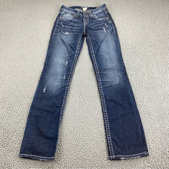 Silver Jeans Denim - Silver Jeans Women's Lola 17" Straight Fit Thick Stitch Stretch Jean  | Size: 24